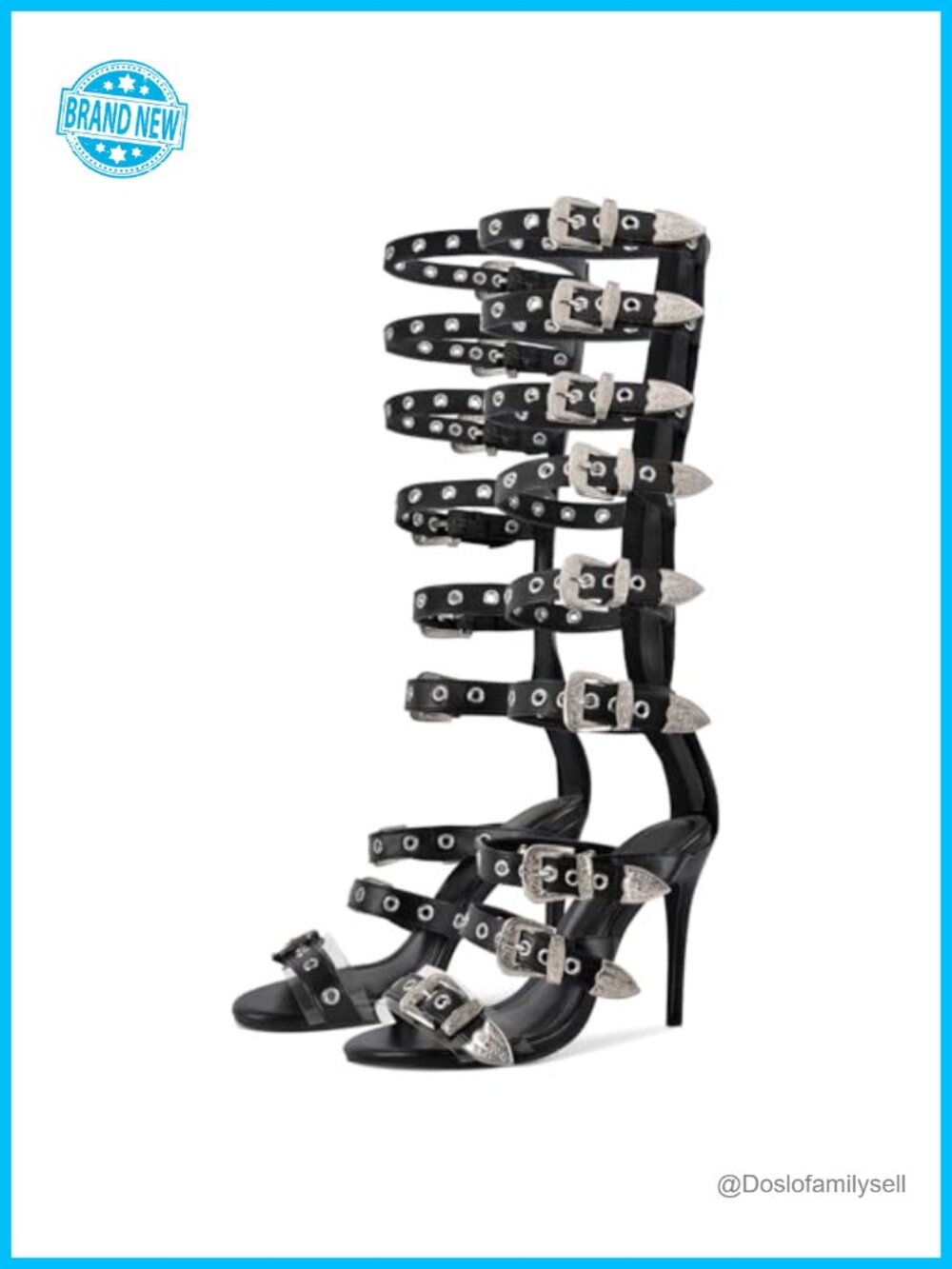 Knee High Gladiator Sandals with Buckle Straps and Back Zip